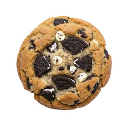 Cookies and cream cookie filled with Oreo pieces and white chocolate.