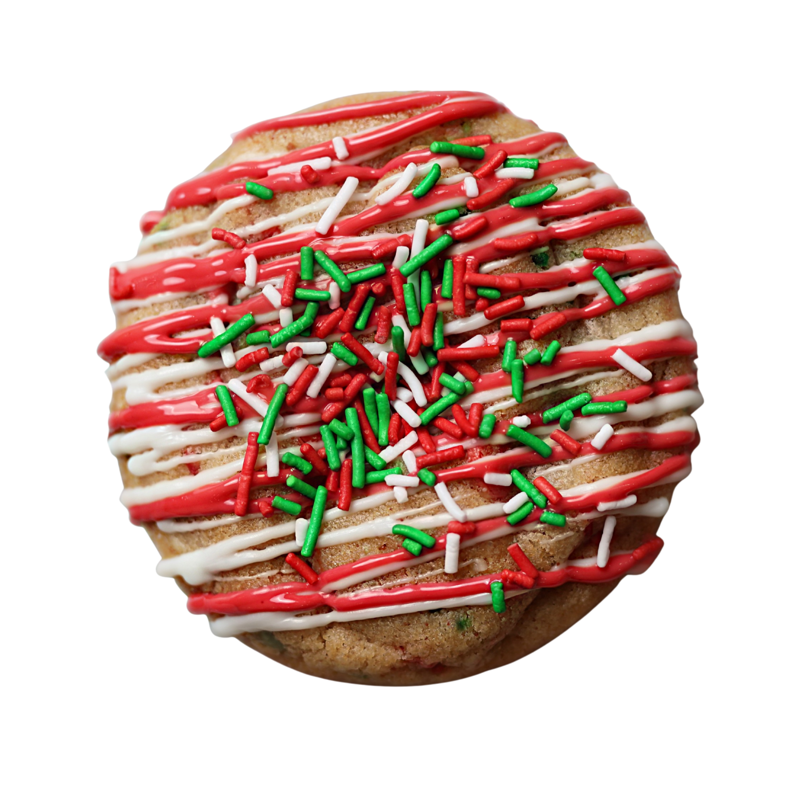 Holiday cookie with colourful sprinkles and chocolate chips.