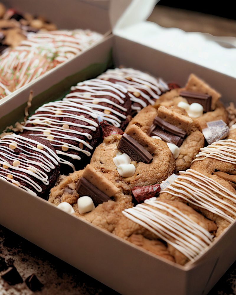 Box of signature cookies - red velvet, s'mores, biscoff.